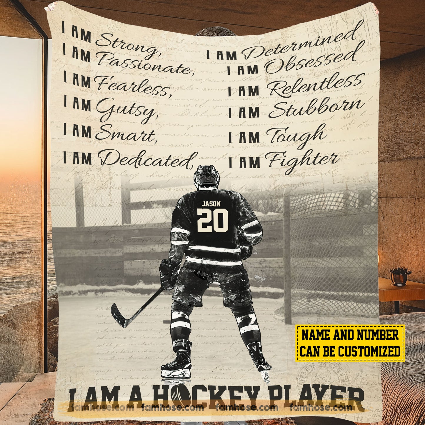 Cool Personalized Hockey Boy Fleece Blanket, I Am A Hockey Player Sport Woven Blanket, Cool Sherpa Blanket Gift For Hockey Lovers