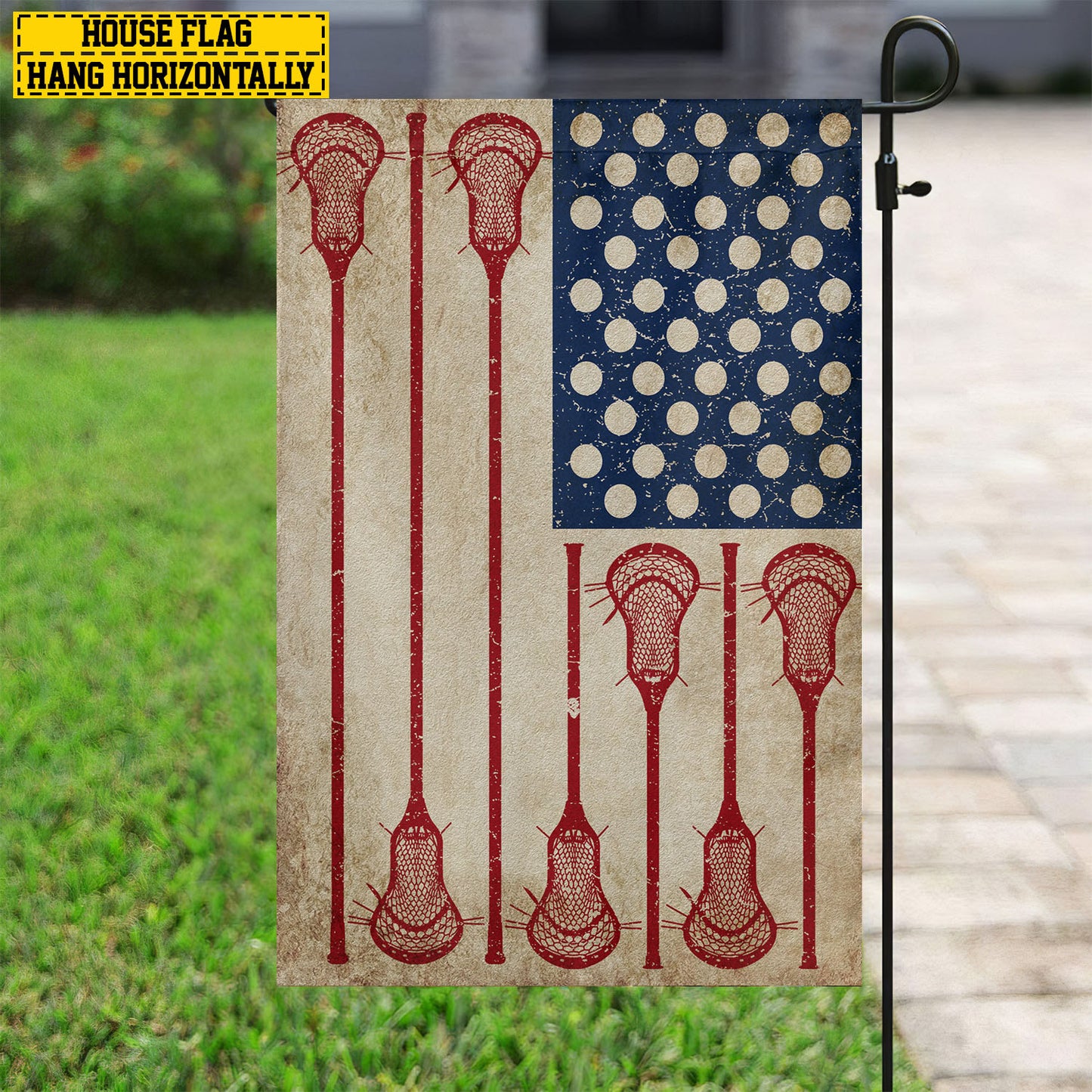 July 4th Lacrosse American Garden Flag House Flag, Independence Day Patriotic Lacrosse USA Yard Flag Gift For Lacrosse Lovers