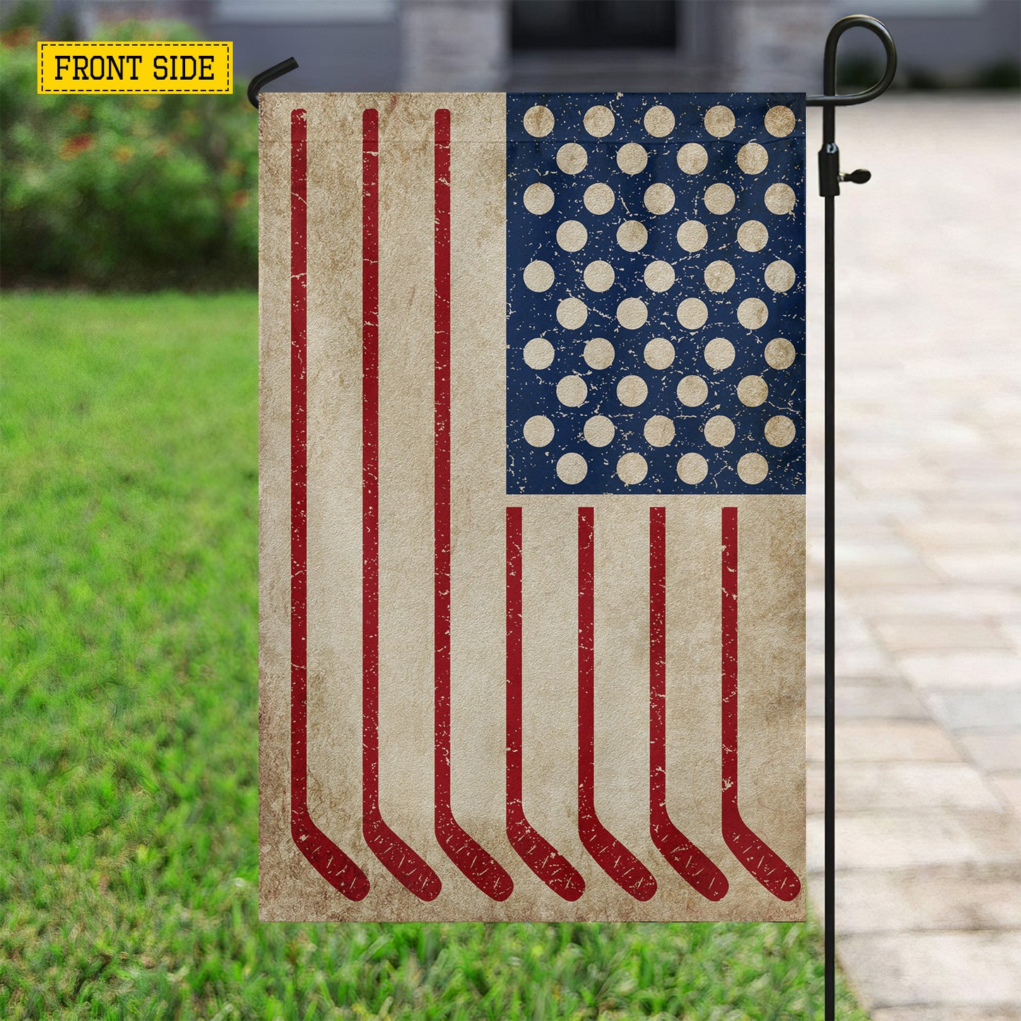 July 4th Hockey American Garden & House Flag, Independence Day Patriotic Hockey USA Yard Flag Gift For Hockey Lovers