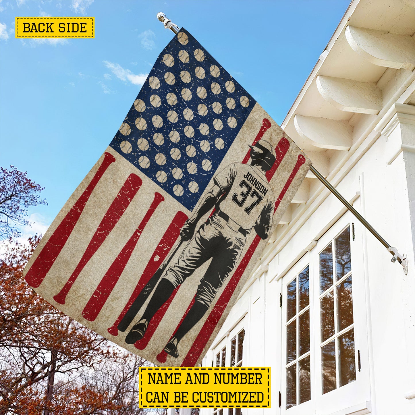 Personalized July 4th Baseball Boy American Garden Flag House Flag, Independence Day Patriotic Baseball USA Yard Flag Gift For Baseball Lovers