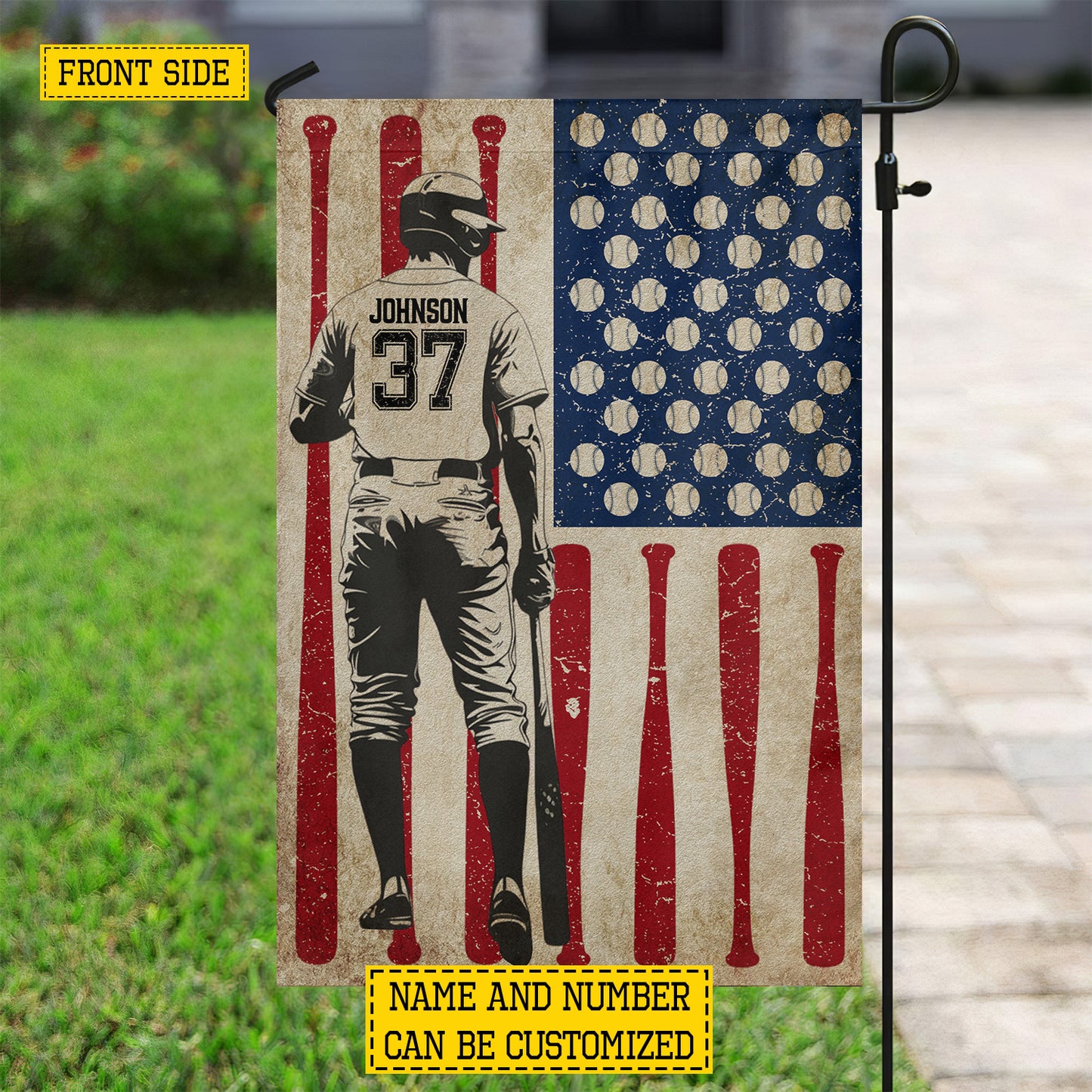 Personalized July 4th Baseball Boy American Garden Flag House Flag, Independence Day Patriotic Baseball USA Yard Flag Gift For Baseball Lovers