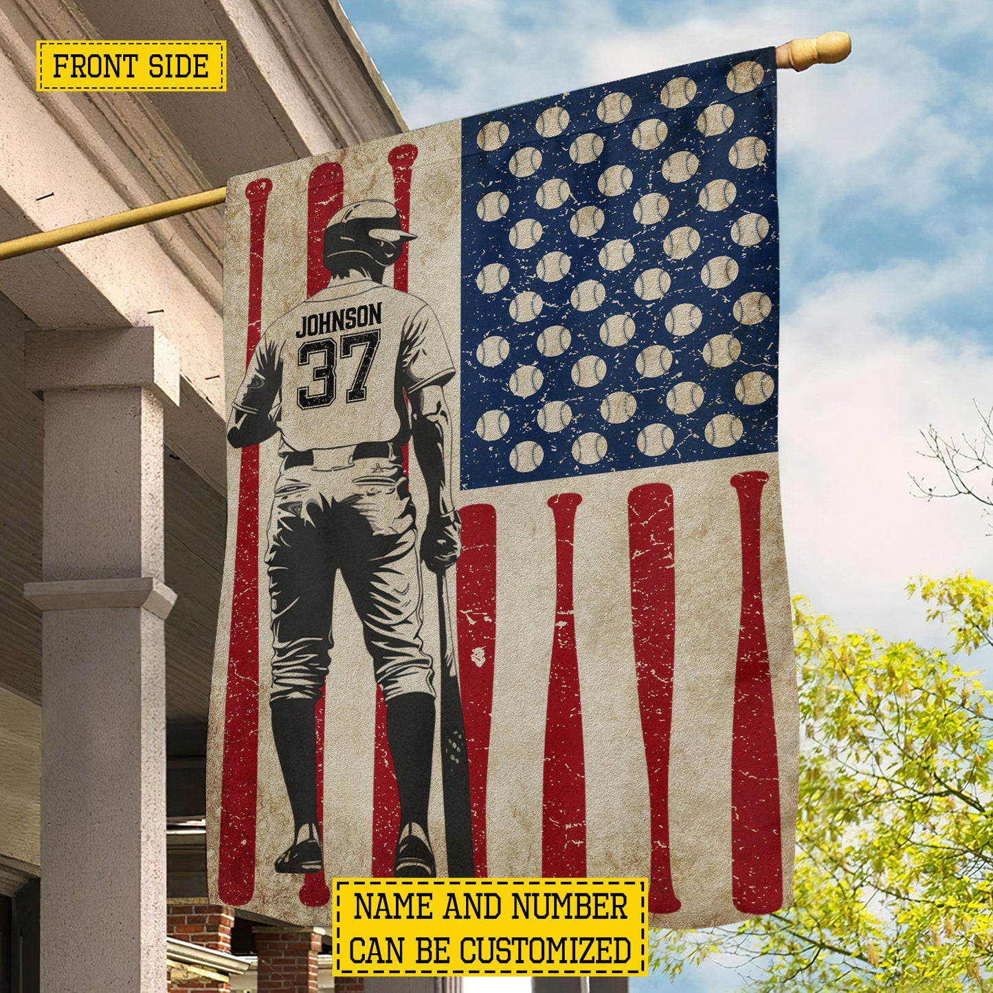 Personalized July 4th Baseball Boy American Garden Flag House Flag, Independence Day Patriotic Baseball USA Yard Flag Gift For Baseball Lovers