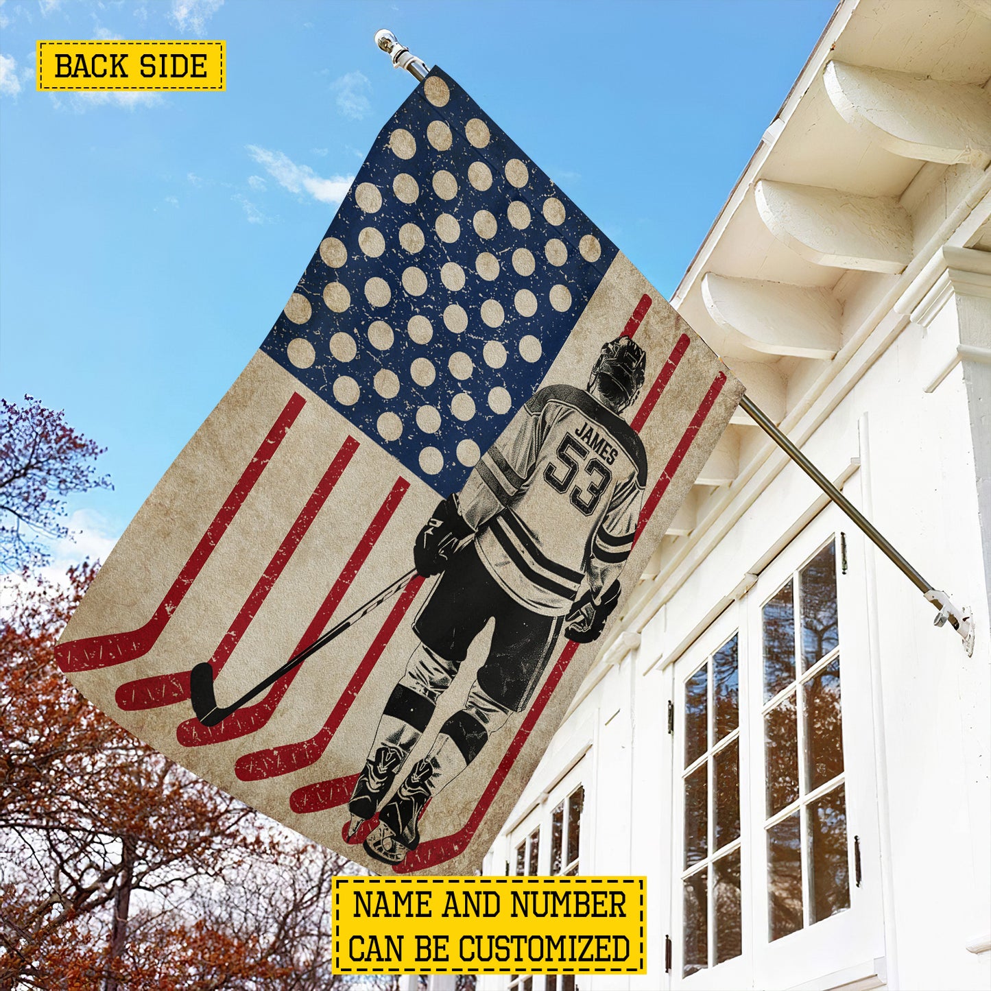 Personalized July 4th Hockey Men American Garden Flag House Flag, Independence Day Patriotic Hockey USA Yard Flag Gift For Hockey Lovers