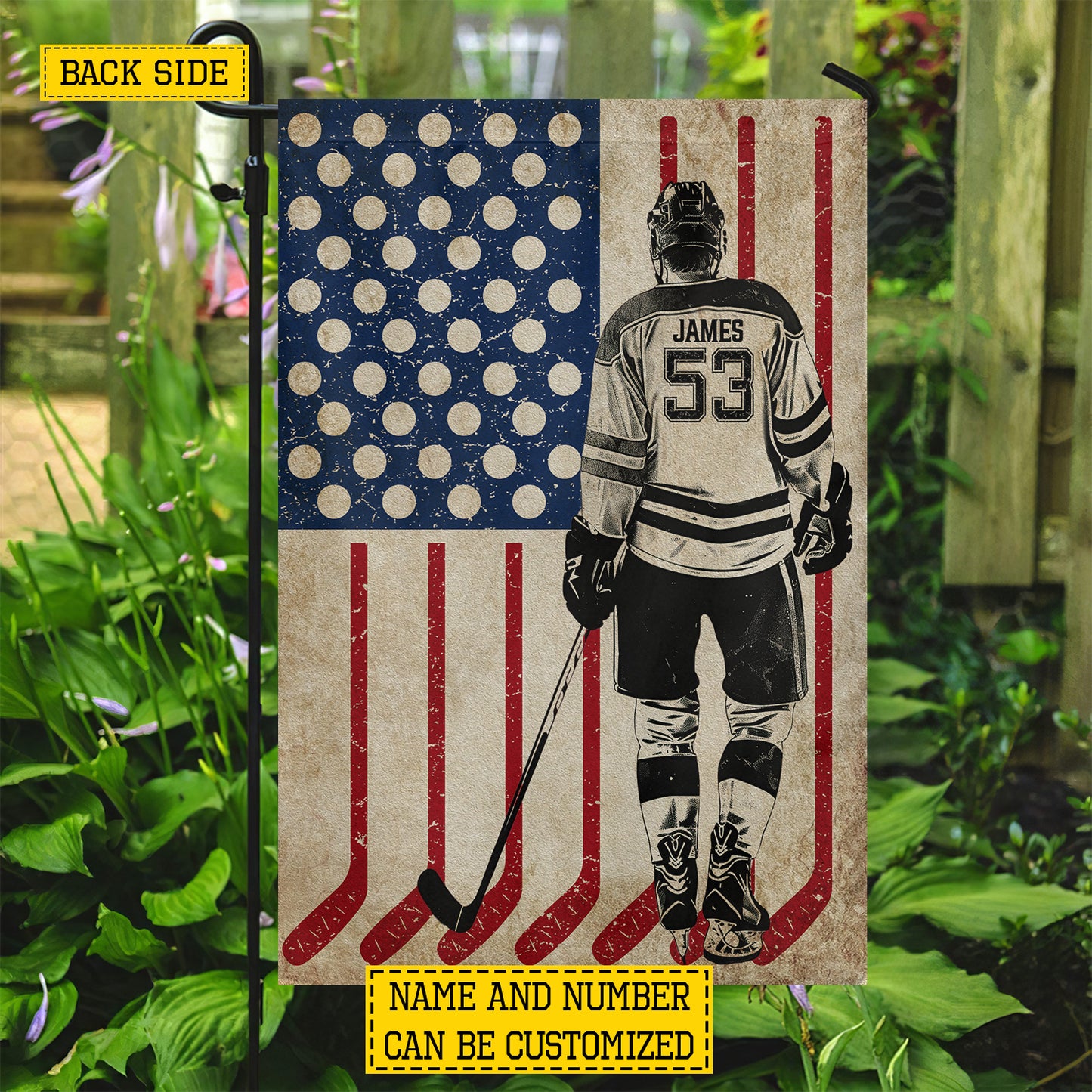 Personalized July 4th Hockey Men American Garden Flag House Flag, Independence Day Patriotic Hockey USA Yard Flag Gift For Hockey Lovers