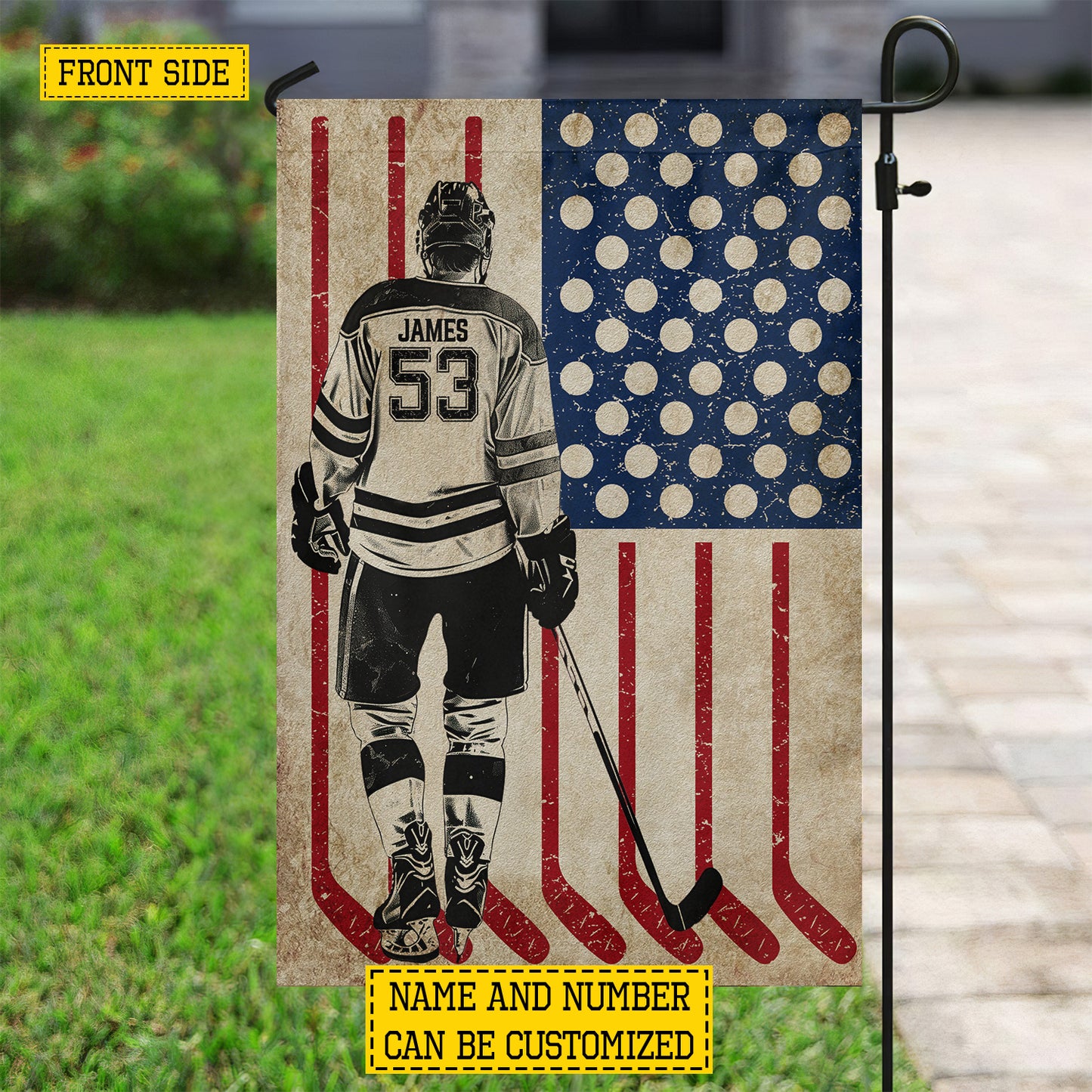 Personalized July 4th Hockey Men American Garden Flag House Flag, Independence Day Patriotic Hockey USA Yard Flag Gift For Hockey Lovers