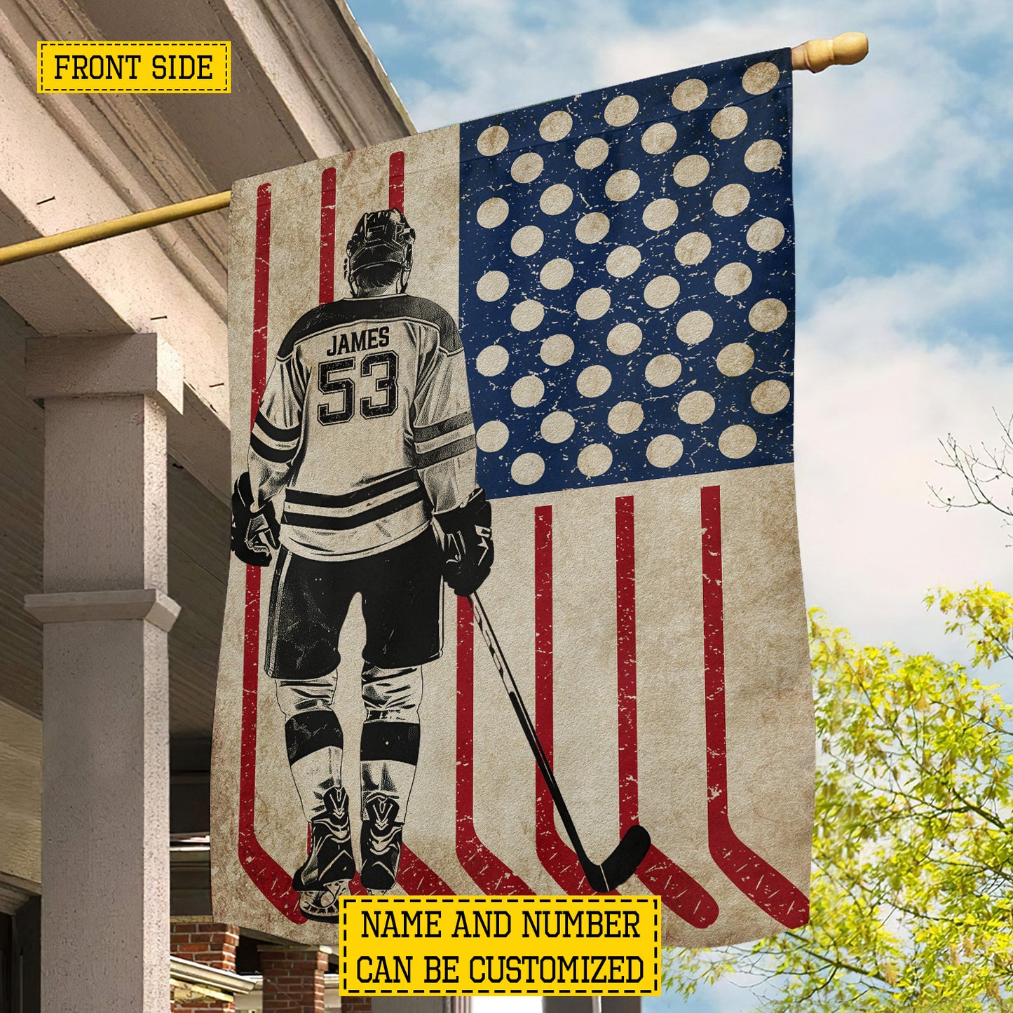 Personalized July 4th Hockey Men American Garden Flag House Flag, Independence Day Patriotic Hockey USA Yard Flag Gift For Hockey Lovers