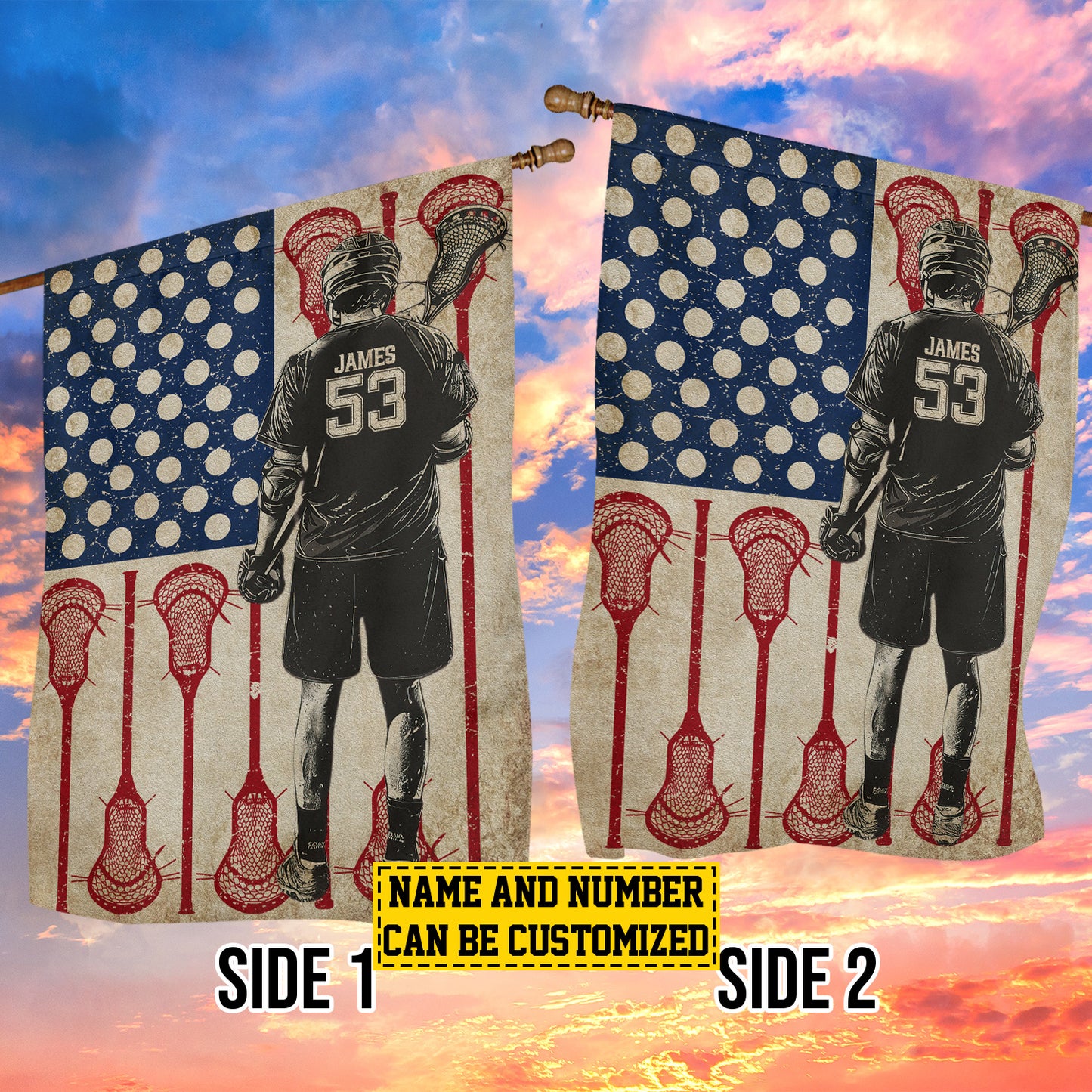 Personalized July 4th Lacrosse Boy Garden Flag House Flag, Independence Day Yard Flag Gift For Lacrosse Lovers, Lacrosse Players