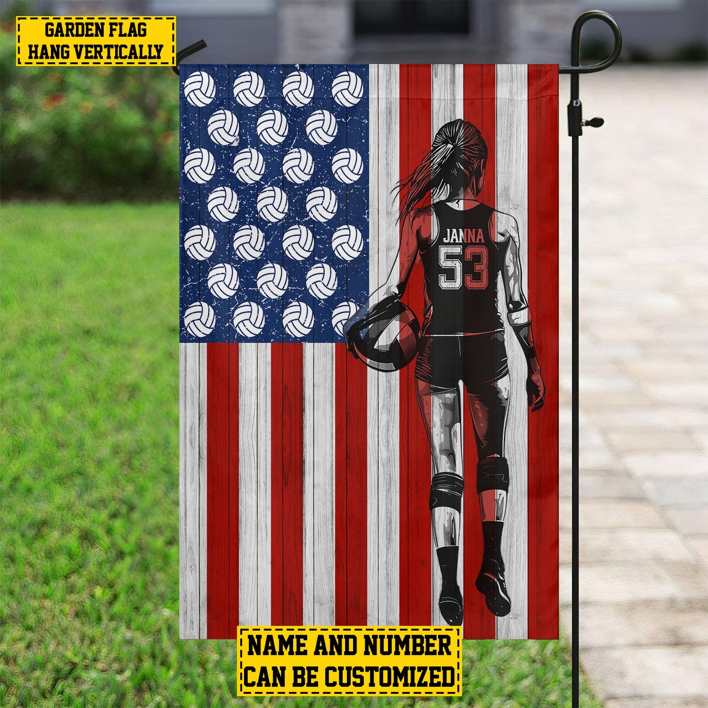 Personalized July 4th Volleyball Women American Garden & House Flag, Patriotic Volleyball USA Yard Flag Gift For Volleyball Lovers