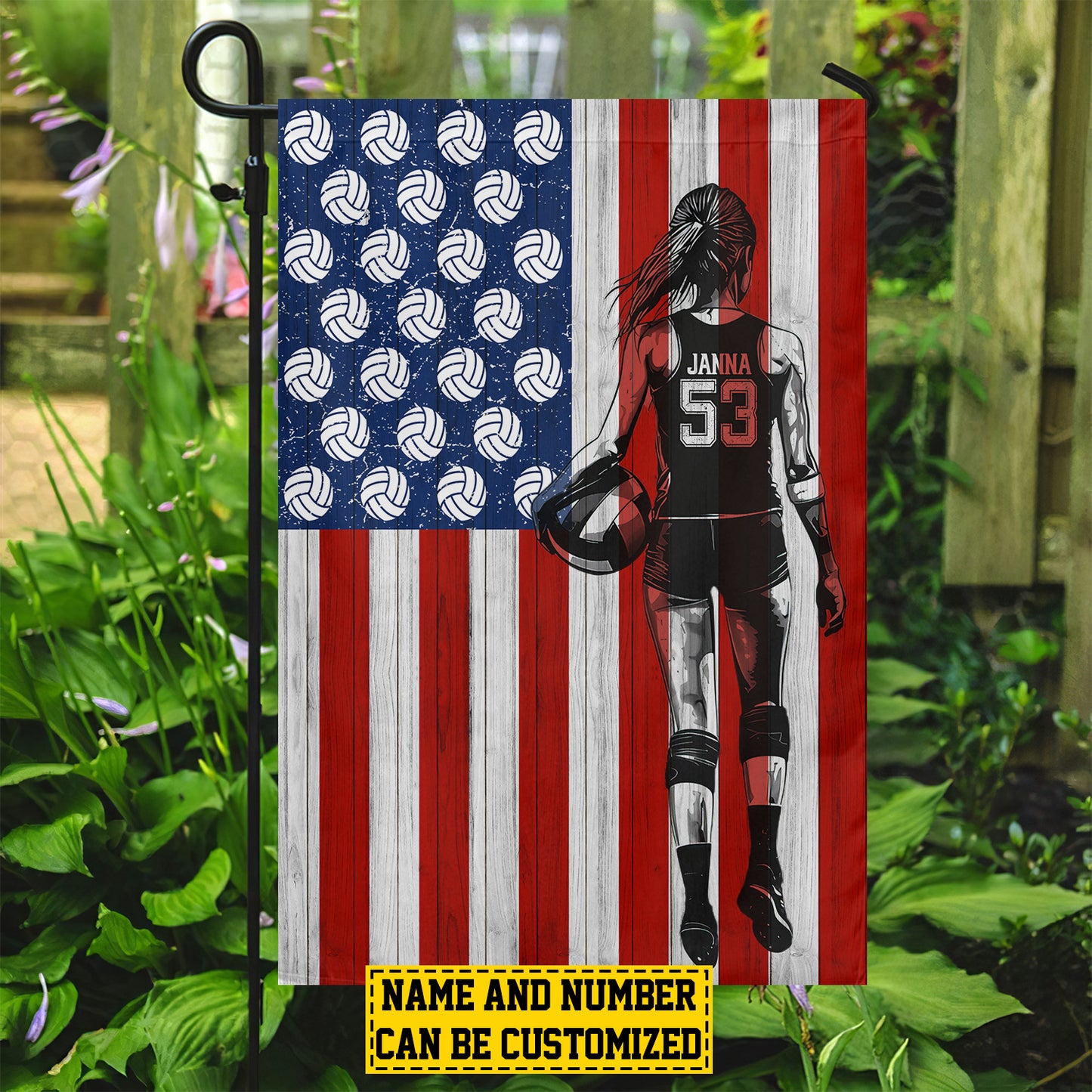 Personalized July 4th Volleyball Girl Garden Flag House Flag, Independence Day Yard Flag Gift For Volleyball Lovers, Volleyball Players