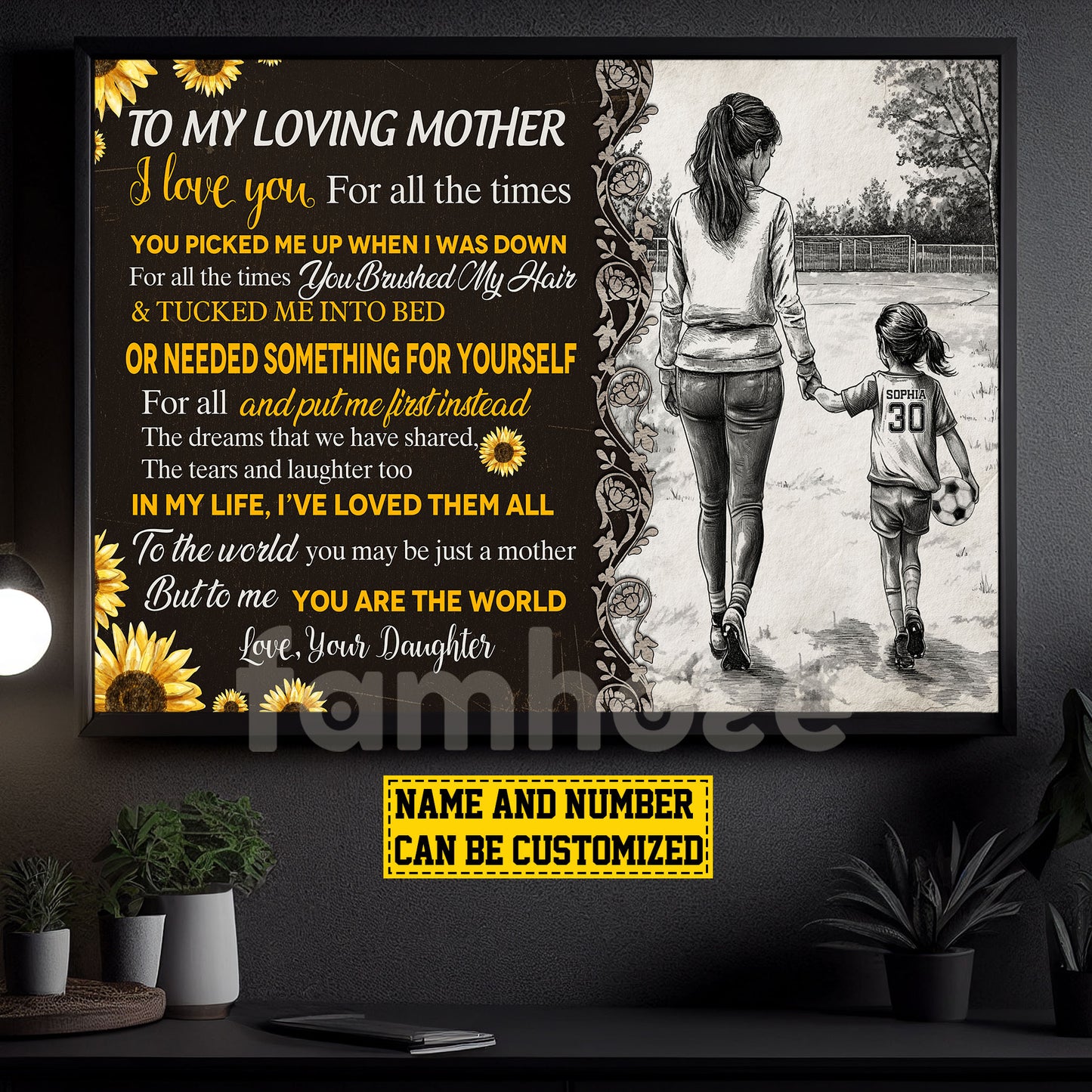 Personalized Soccer Mom & Daughter Canvas Painting, To My Loving Mother Sports Wall Art Decor, Poster Mother's Day Gift For Mom From Soccer Girl