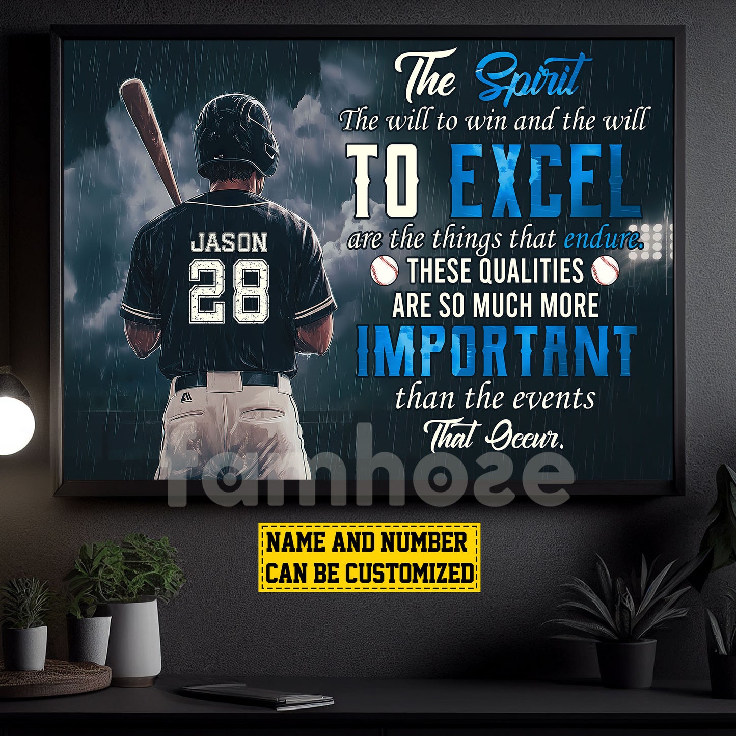 Motivational Personalized Baseball Boy Canvas Painting, The Spirit The Will To Win Sport Wall Art Decor, Poster Gift For Baseball Lovers