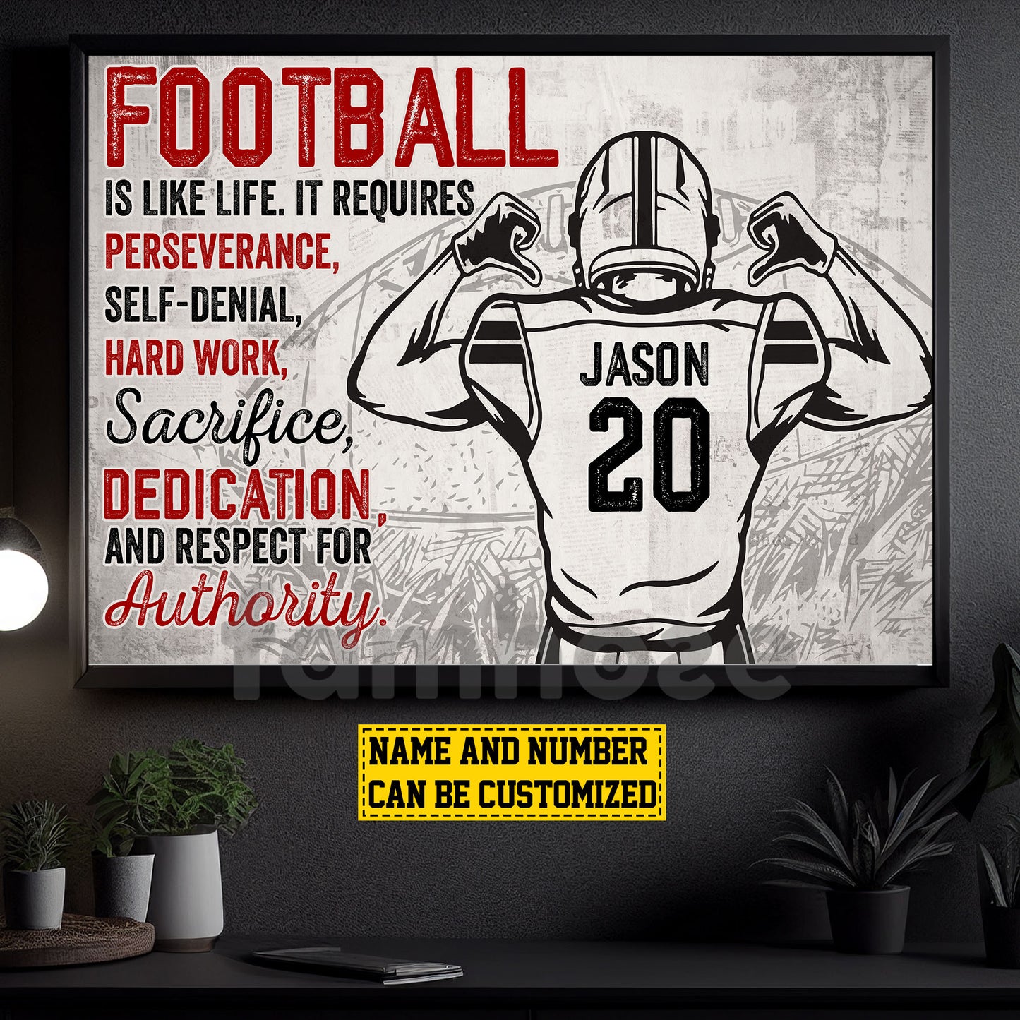 Personalized Football Boy Canvas Painting, Football Is Like Life Inspirational Quotes Wall Art Decor, Poster Gift For Football Lovers