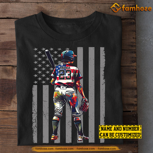 Personalized July 4th Softball Girl T-shirt, Independence Day Gift For Softball Lovers, Softball Players
