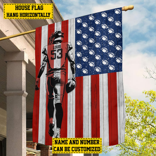 Personalized Independence Day Football Boy American Garden Flag House Flag, July 4th Patriotic Football USA Yard Flag Gift For Football Lovers