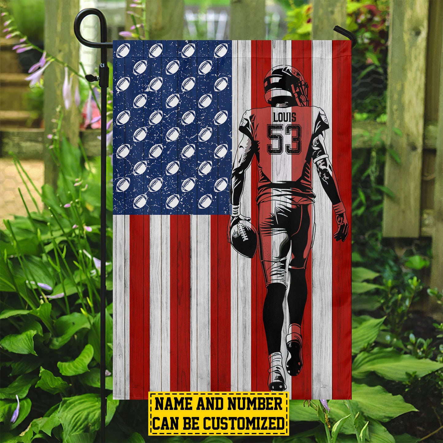 Personalized Independence Day Football Boy Garden Flag House Flag, July 4th Yard Flag Gift For Football Lovers, Football Players