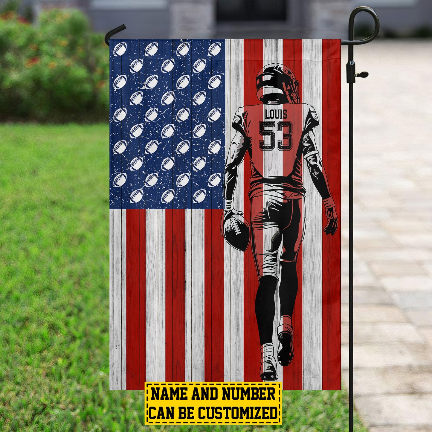 Personalized Independence Day Football Boy Garden Flag House Flag, July 4th Yard Flag Gift For Football Lovers, Football Players