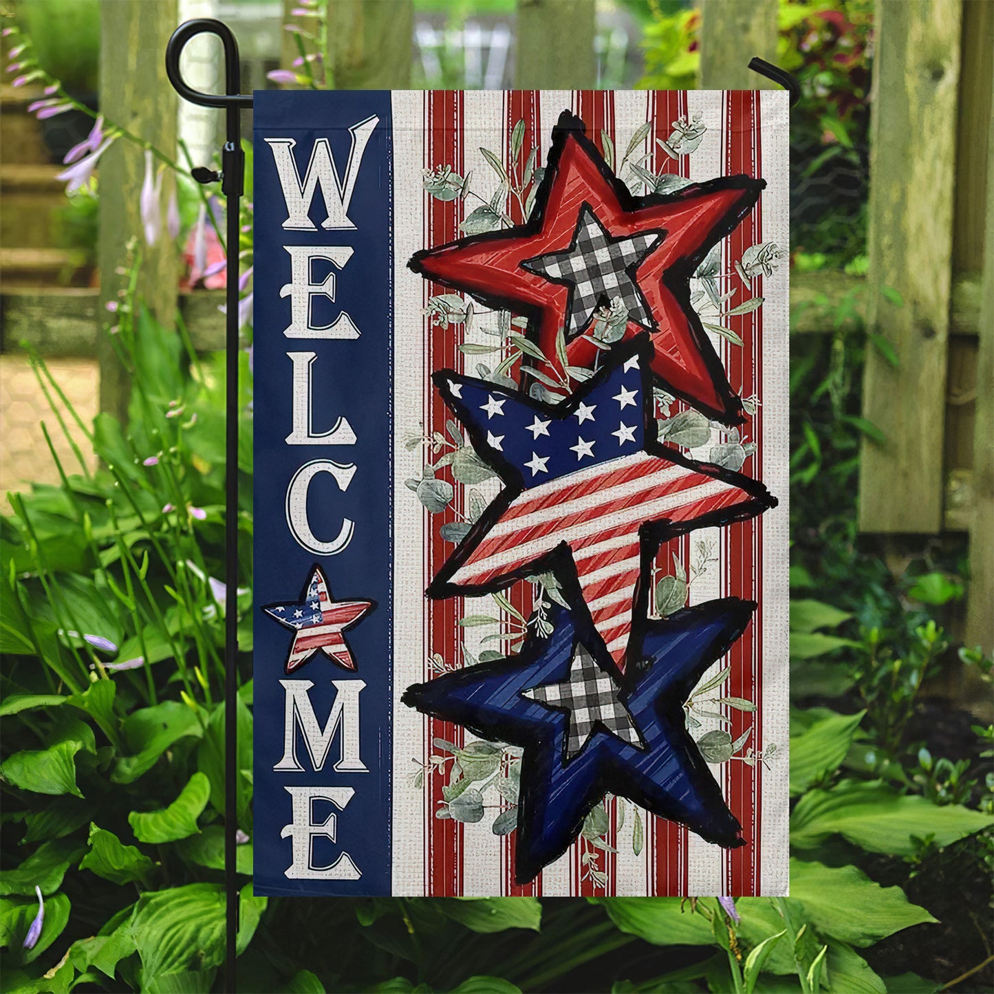July 4th Garden Flag & House Flag, Welcome Stars, Independence Day Yard Flag Gift For America Lovers
