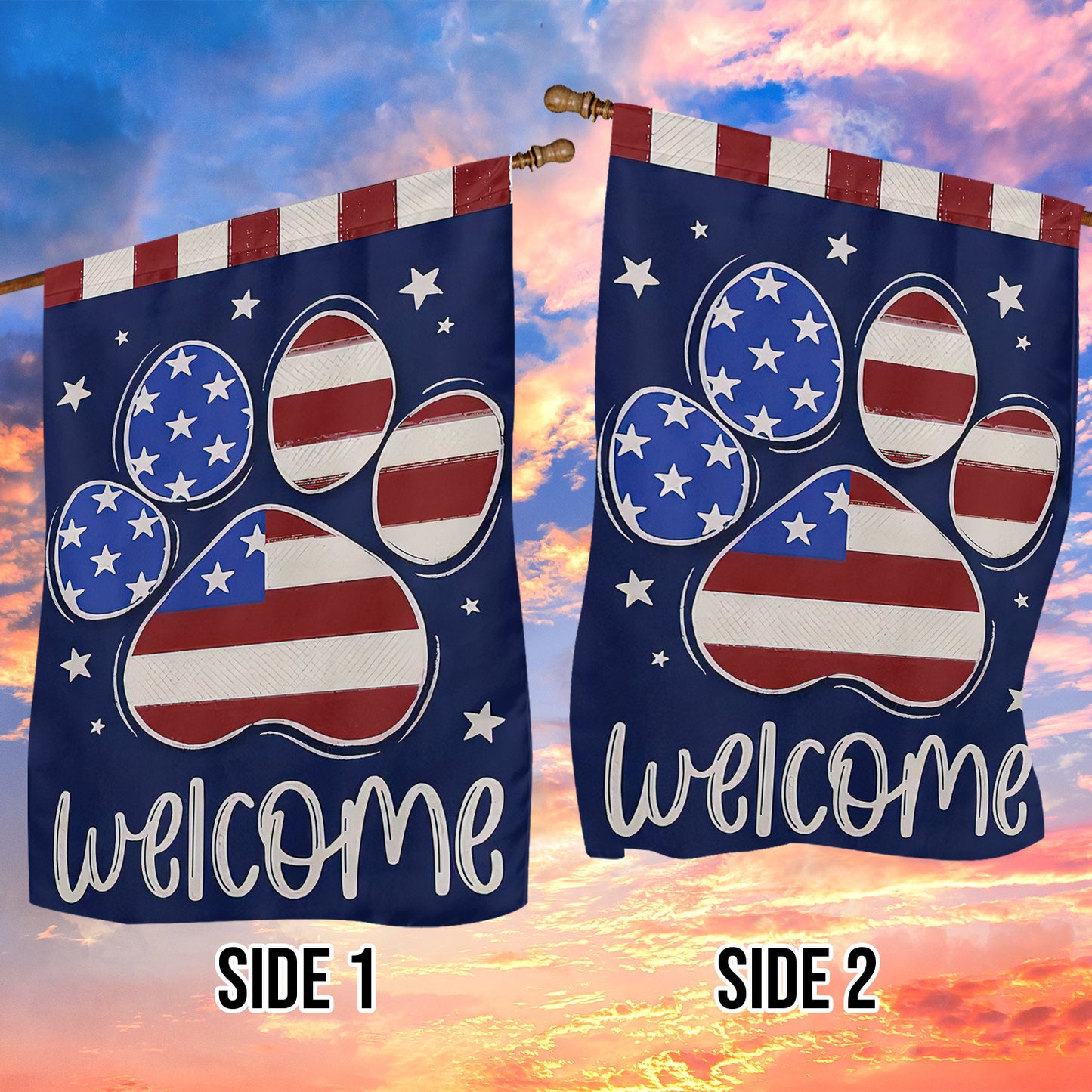 July 4th Dog Garden Flag House Flag, Dogshoe Welcome, Independence Day Yard Flag Gift For Dog Lovers