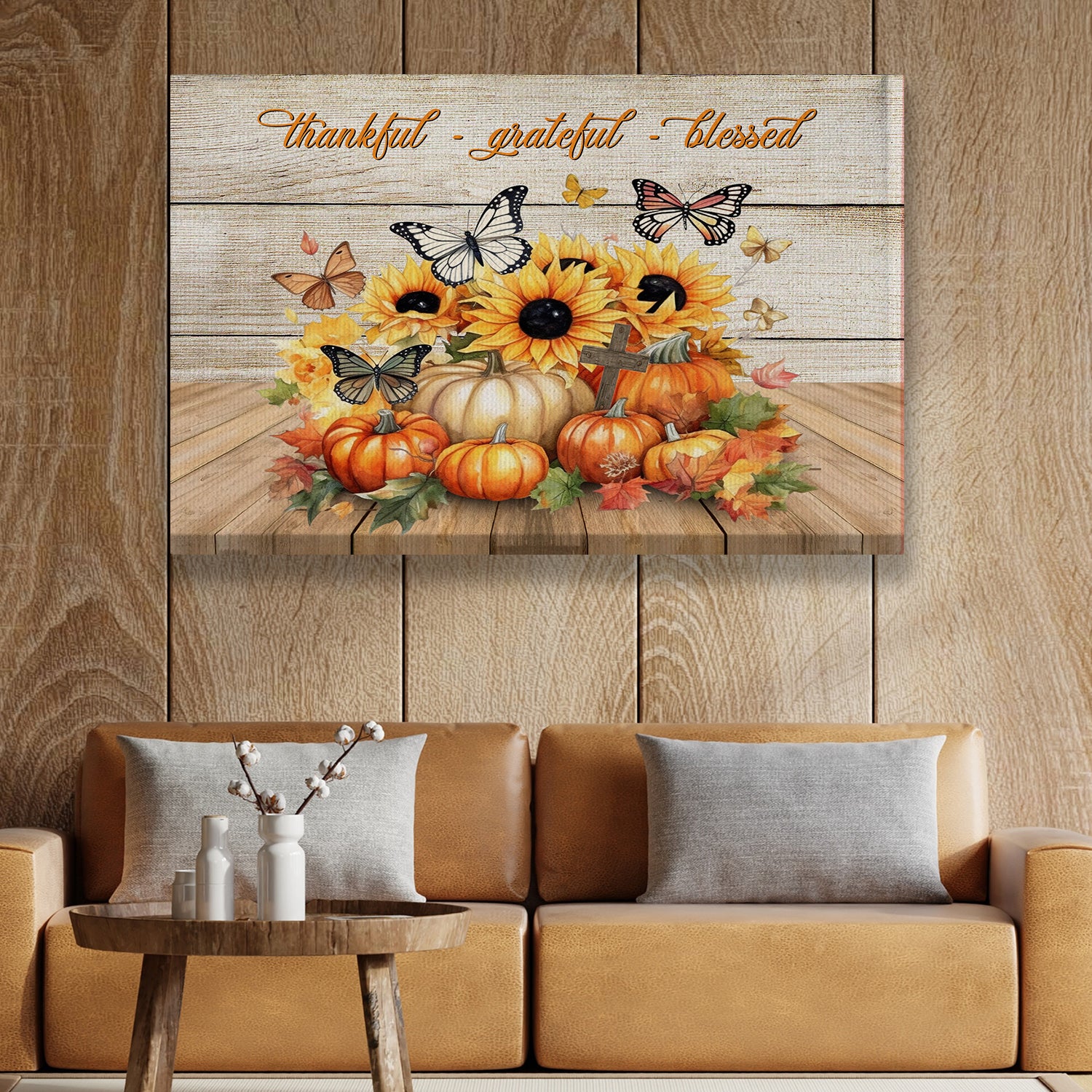 Thankful, Grateful, Blessed Pumpkin Fall Pillow