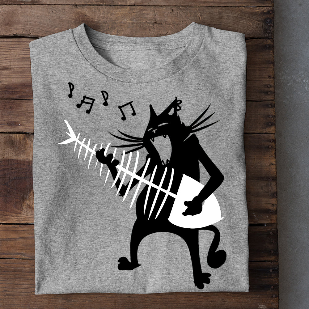 Funny Black Cat Christmas T-shirt, Cat Play Guitar, Gift For Cat Lovers, Cat Tees, Cat Owners