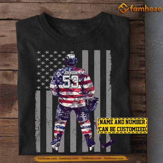 Personalized July 4th Hockey Boy T-shirt, Independence Day Gift For Hockey Lovers, Hockey Players
