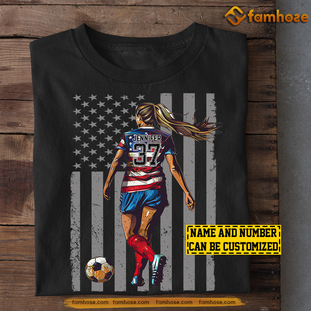 Personalized July 4th Soccer Girl T-shirt, Independence Day Gift For Soccer Lovers, Soccer Players