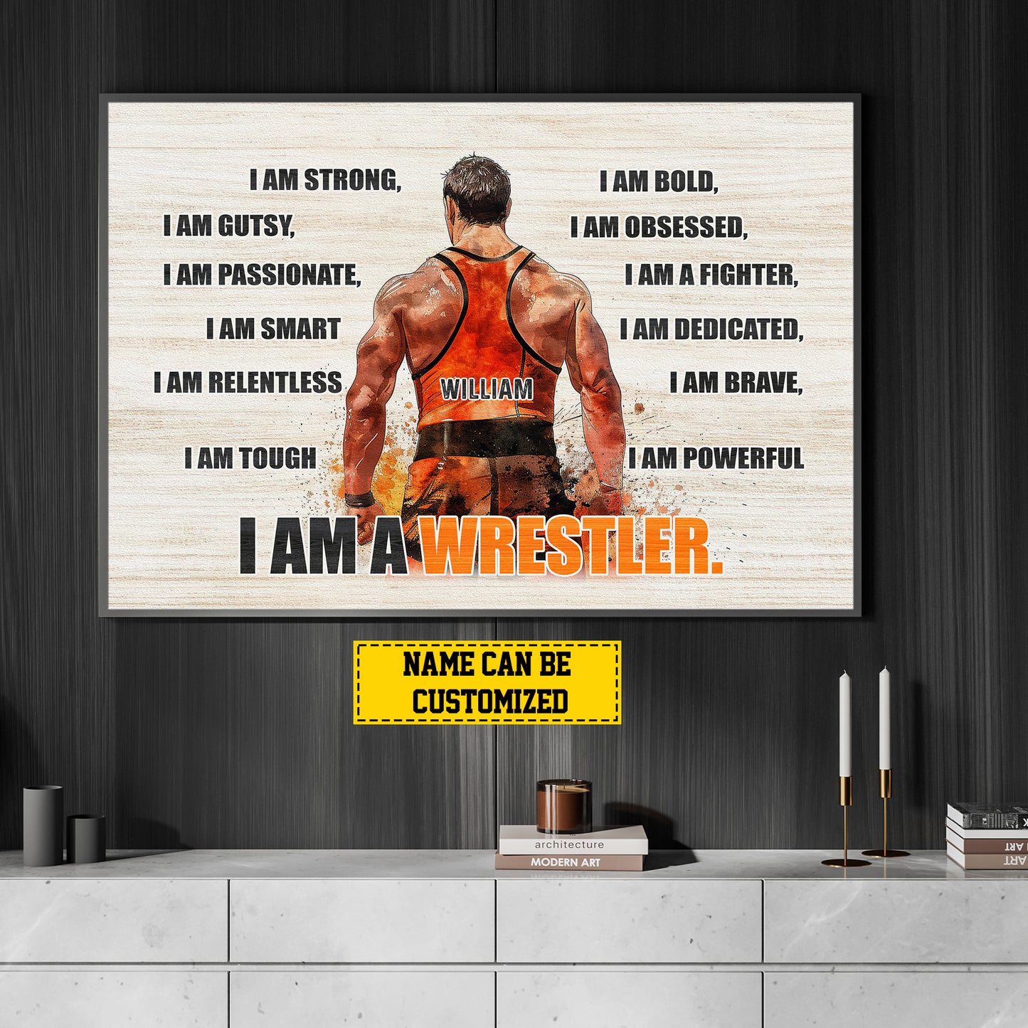 I Am Strong Powerful I Am A Wrestler, Personalized Motivational Wrestling Boy Canvas Painting, Inspirational Quotes Wall Art Decor, Poster Gift For Wrestling Lovers