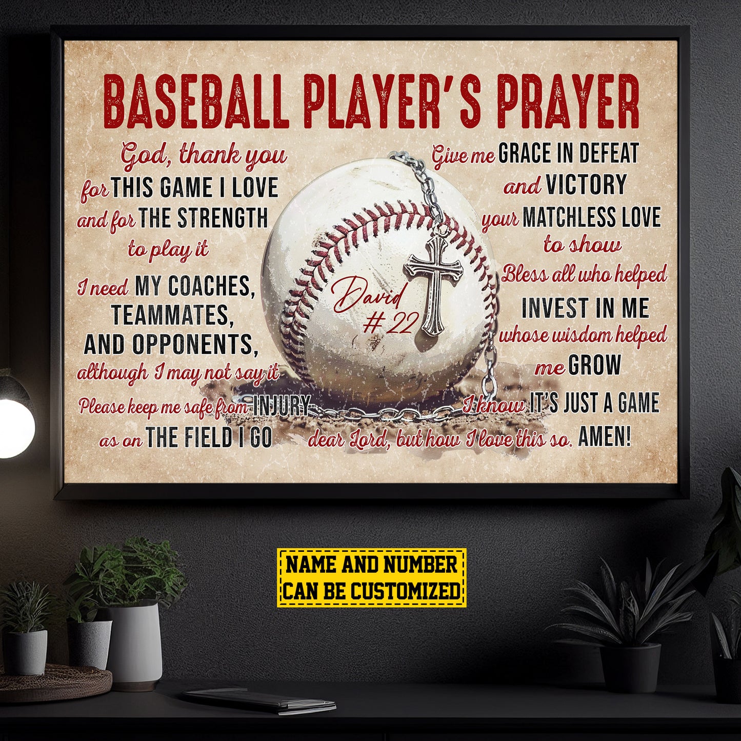 Baseball Player's Prayer, Personalized Motivational Baseball Canvas Painting, Sports Quotes Wall Art Decor, Poster Gift For Baseball Lovers