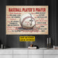 Baseball Player's Prayer, Personalized Motivational Baseball Canvas Painting, Sports Quotes Wall Art Decor, Poster Gift For Baseball Lovers