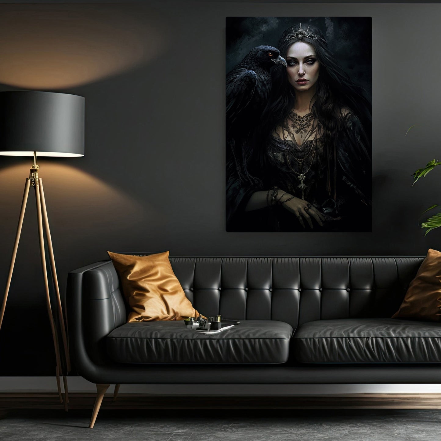 Dark Goddess And Raven, Spooky Canvas Painting, Goddess Wall Art Decor - Mythology Halloween Poster Gift