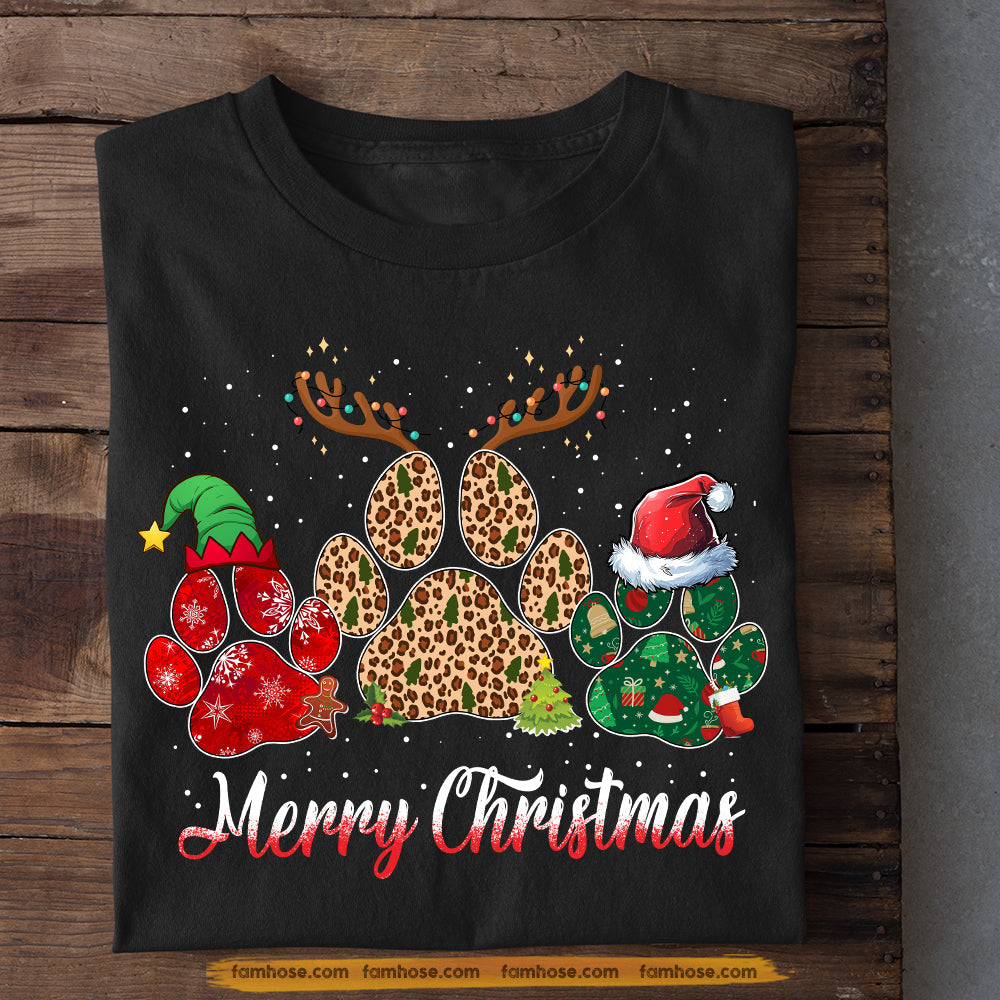 Dog Christmas T-shirt, Stylish Leopard-Print Paws A Festive Christmas, Gift For Dog Lovers, Dog Tees, Dog Owners