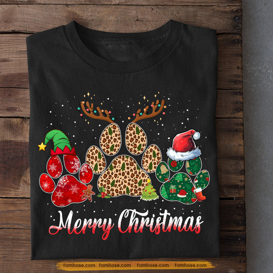 Dog Christmas T-shirt, Stylish Leopard-Print Paws A Festive Christmas, Gift For Dog Lovers, Dog Tees, Dog Owners