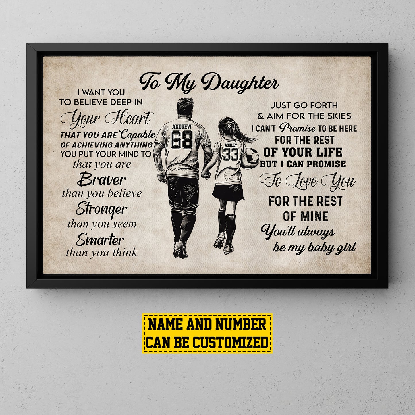 Personalized Soccer Girl Canvas Painting, To My Daughter Will Always Be My Baby Girl, Sports Quotes Wall Art Decor, Poster Gift For Soccer Lovers