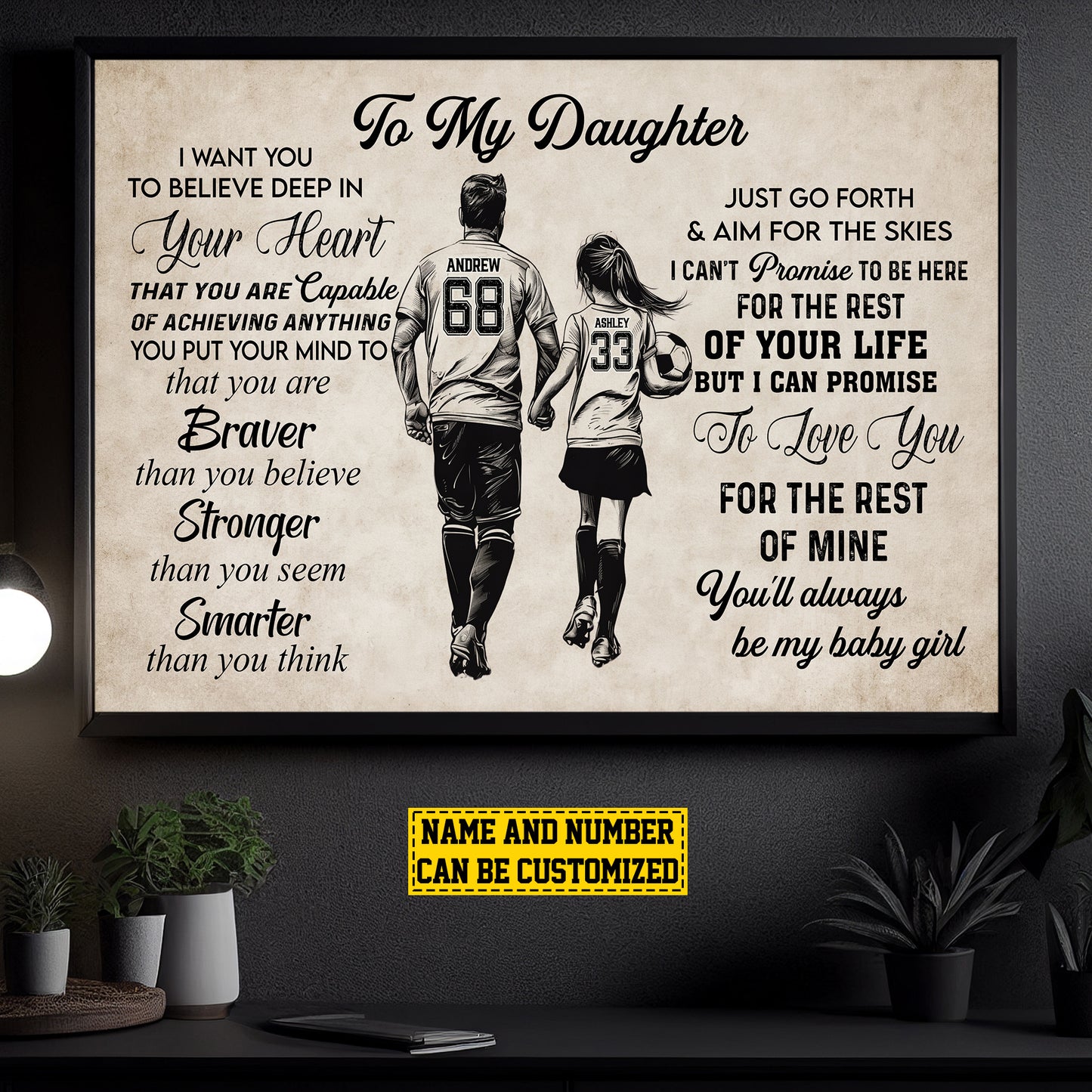 Personalized Soccer Girl Canvas Painting, To My Daughter Will Always Be My Baby Girl, Sports Quotes Wall Art Decor, Poster Gift For Soccer Lovers