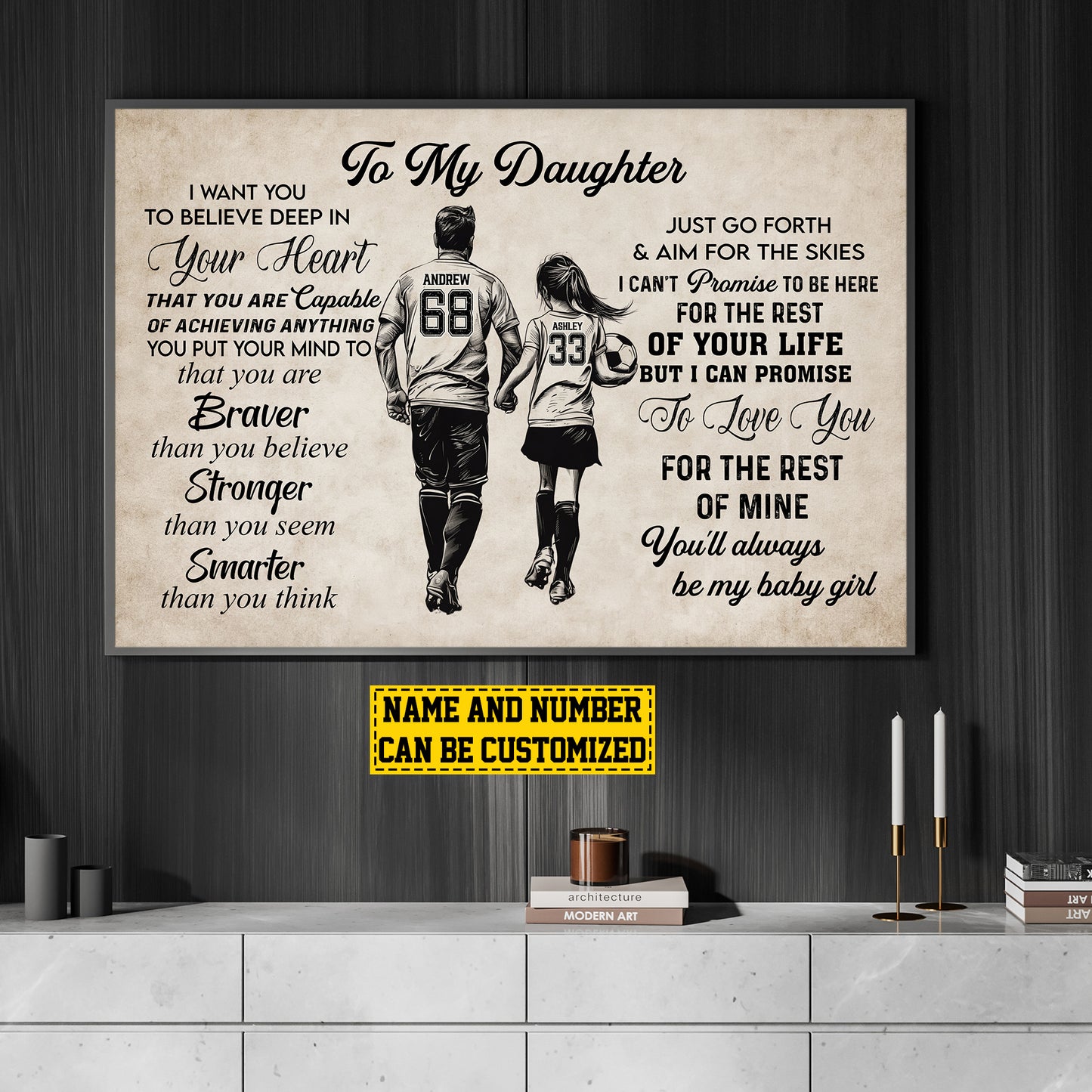 Personalized Soccer Girl Canvas Painting, To My Daughter Will Always Be My Baby Girl, Sports Quotes Wall Art Decor, Poster Gift For Soccer Lovers