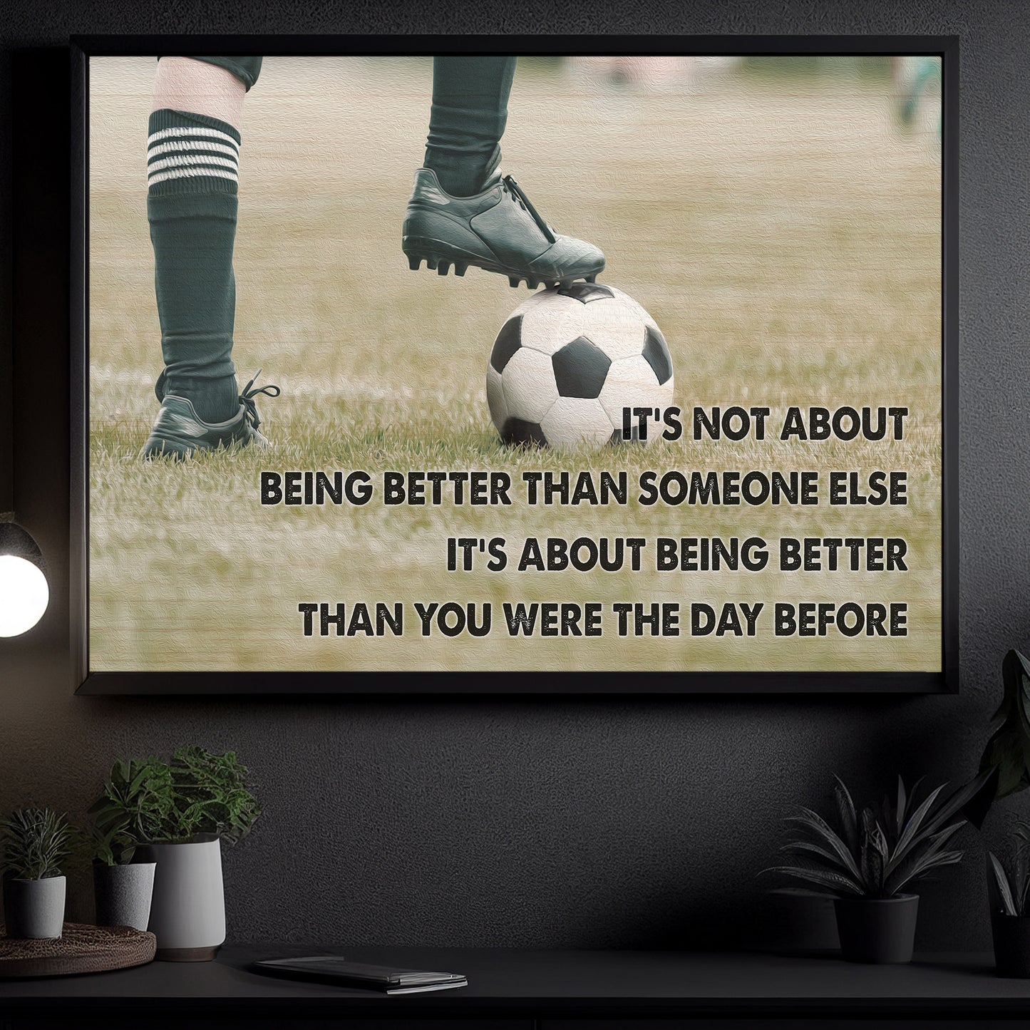 Motivational Soccer Boy Canvas Painting, Inspirational Quotes Wall Art Decor, Poster Gift For Soccer Lovers, Soccer Boy Players