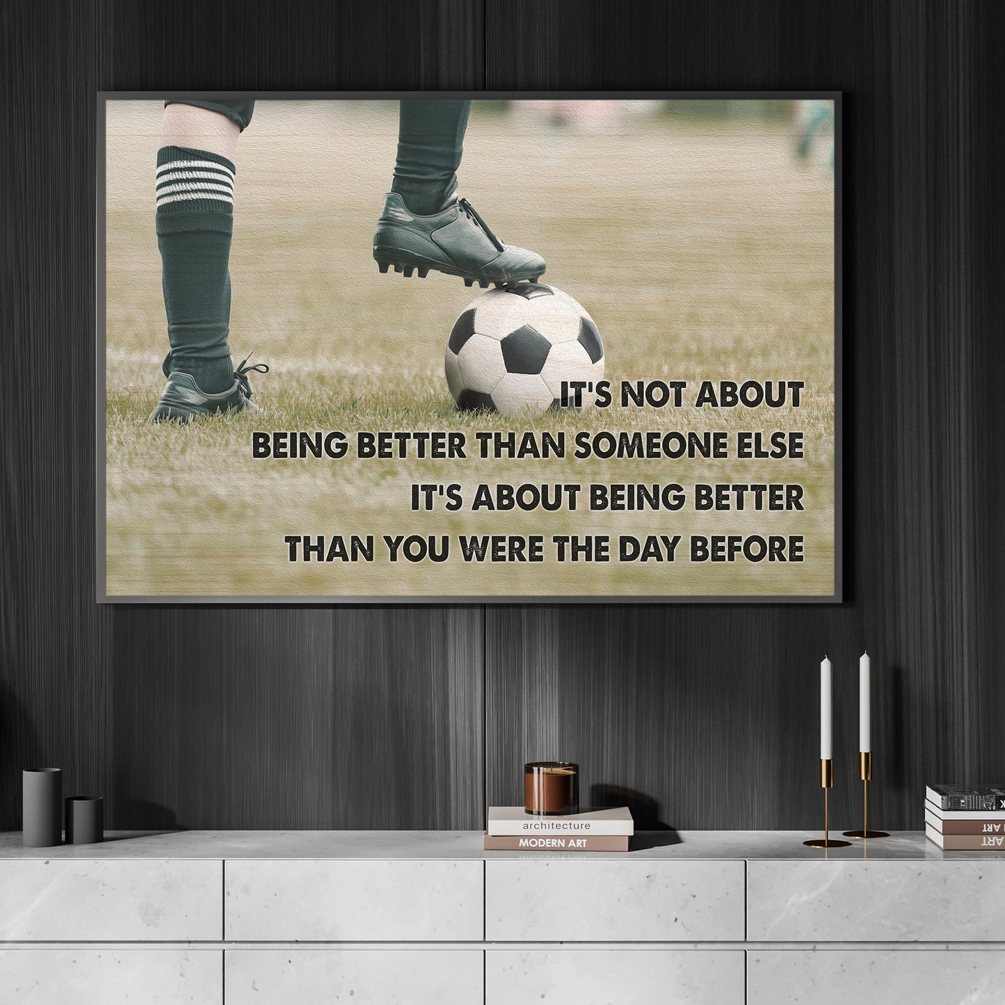 Motivational Soccer Boy Canvas Painting, Inspirational Quotes Wall Art Decor, Poster Gift For Soccer Lovers, Soccer Boy Players