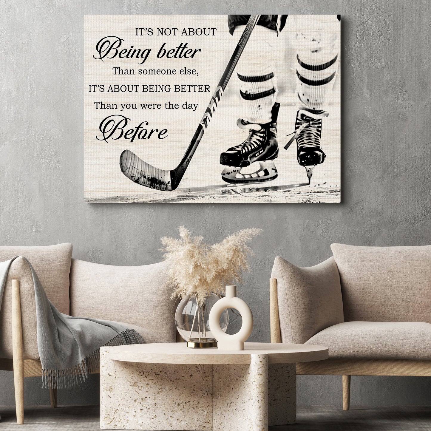 Motivational Hockey Canvas Painting, Better Than You Were The Day Before, Inspirational Quotes Wall Art Decor, Poster Gift For Hockey Lovers, Hockey Players