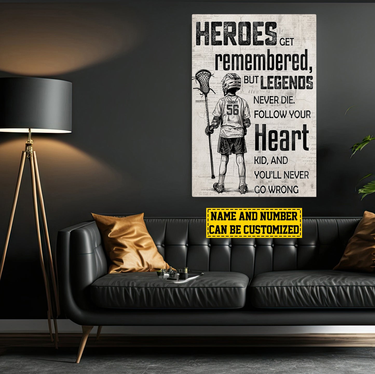 Follow Your Heart You'll Never Go Wrong, Personalized Lacrosse Boy Canvas Painting, Inspirational Quotes Wall Art Decor, Poster Gift For Lacrosse Lovers, Lacrosse Boy Players