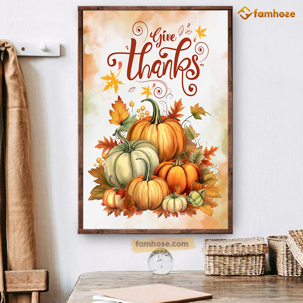 Givethanks With Pumpkins Autumn Leaves, Thanksgiving Canvas Painting, Wall Art Decor - Thanksgiving Poster Gift