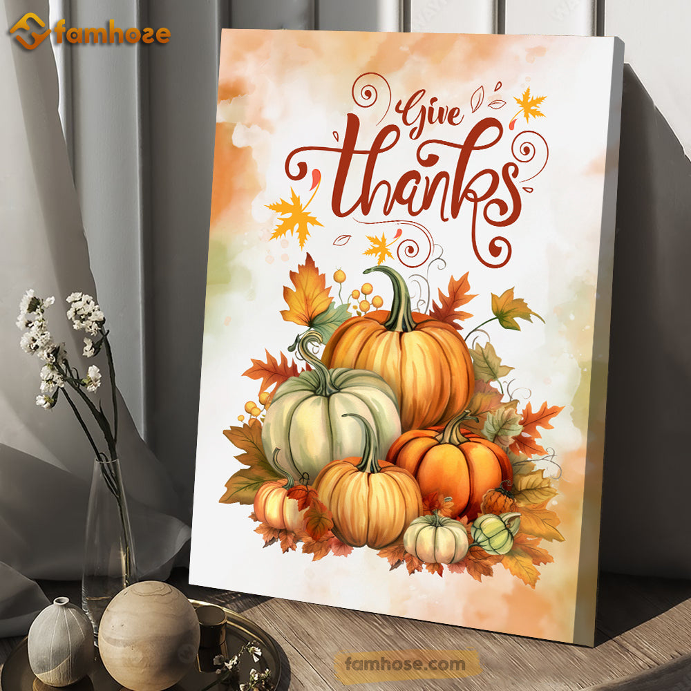 Givethanks With Pumpkins Autumn Leaves, Thanksgiving Canvas Painting, Wall Art Decor - Thanksgiving Poster Gift