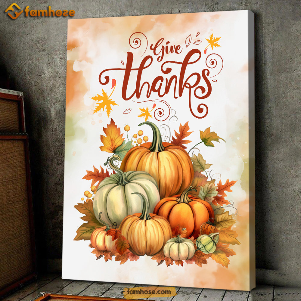 Givethanks With Pumpkins Autumn Leaves, Thanksgiving Canvas Painting, Wall Art Decor - Thanksgiving Poster Gift