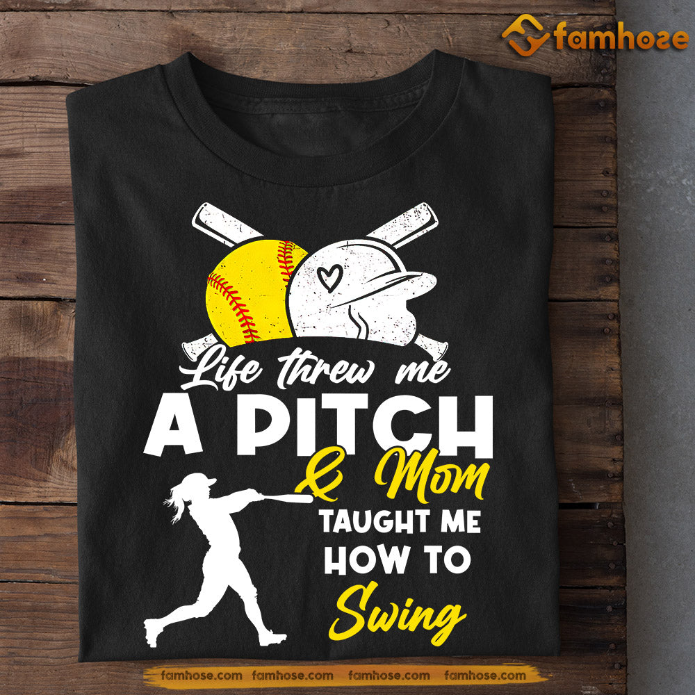 Funny Mother's Day Softball T-shirt, Life Threw Me A Pitch Mom Taught Me, Gift For Softball Lovers, Softball Players