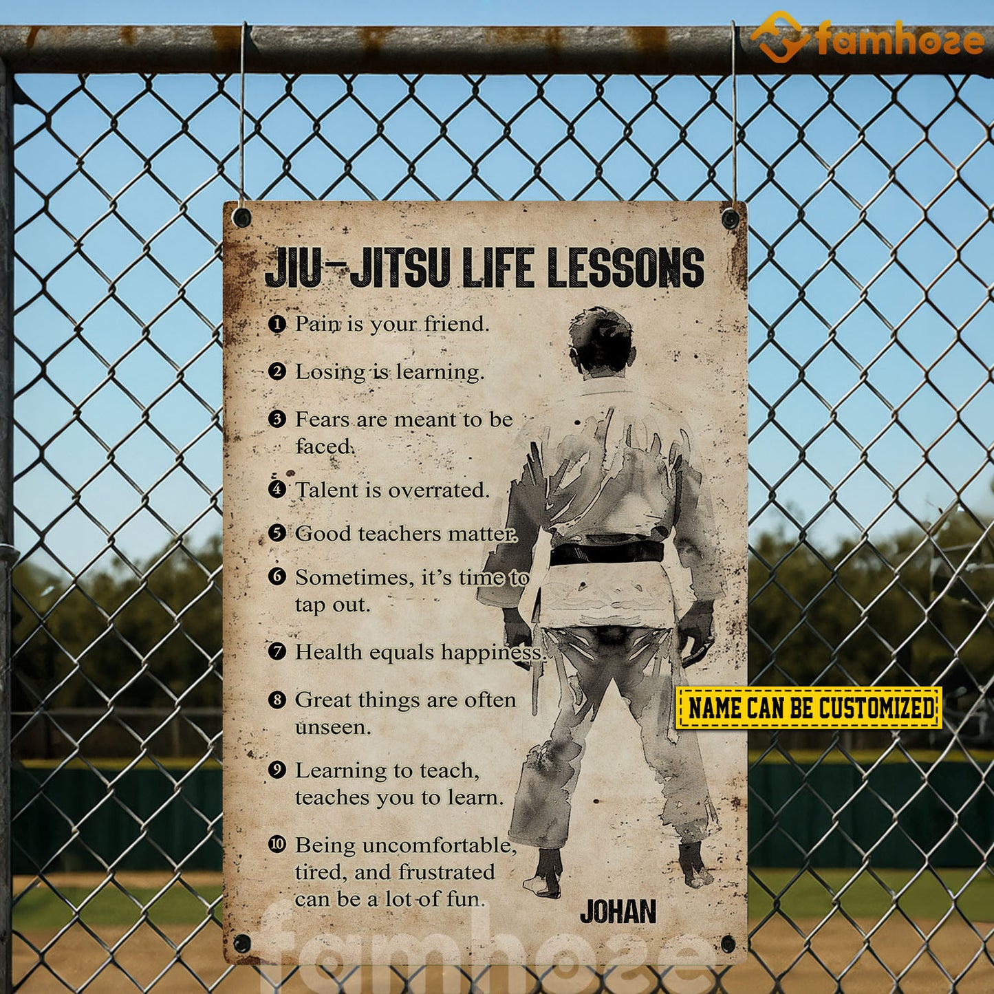 Personalized Jiu Jitsu Metal Sign, Jiu Jitsu Life Lessons Sport Sign, Field Decor Gift For Jiu Jitsu Lovers