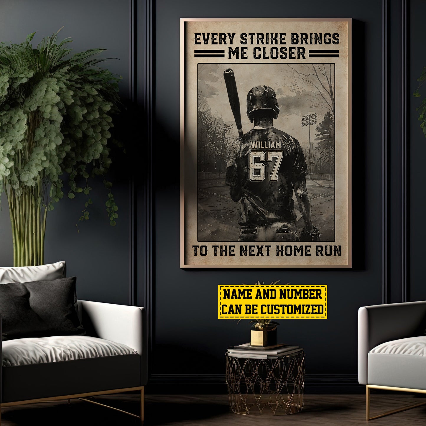 Personalized Baseball Boy Canvas Painting, Every Strike Brings Me Closer To The Next Home Run, Inspirational Quotes Wall Art Decor, Poster Gift For Male Baseball Lovers, Baseball Players