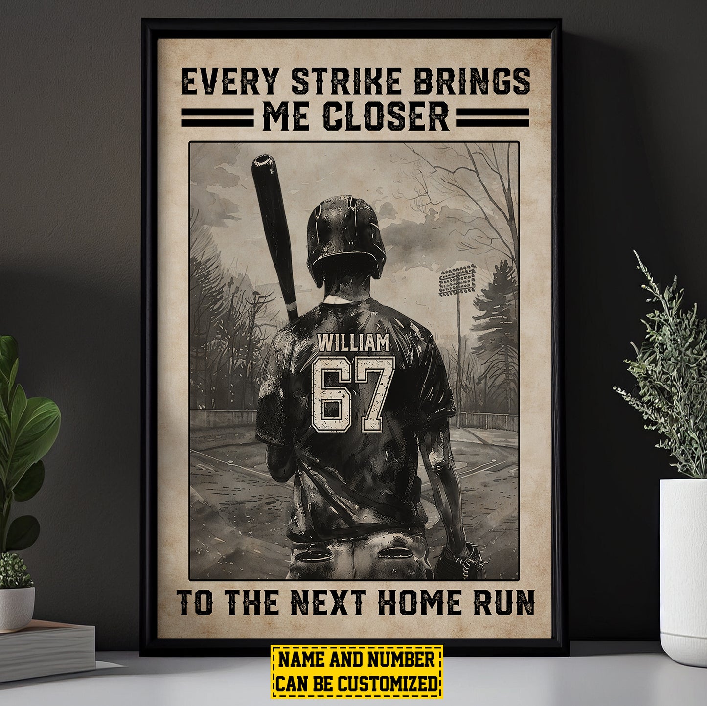 Personalized Baseball Boy Canvas Painting, Every Strike Brings Me Closer To The Next Home Run, Inspirational Quotes Wall Art Decor, Poster Gift For Male Baseball Lovers, Baseball Players