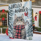 Cute Christmas Cat Garden & House Flag, Hello Winter Yard Flag, Xmas Gift For Cat Lovers