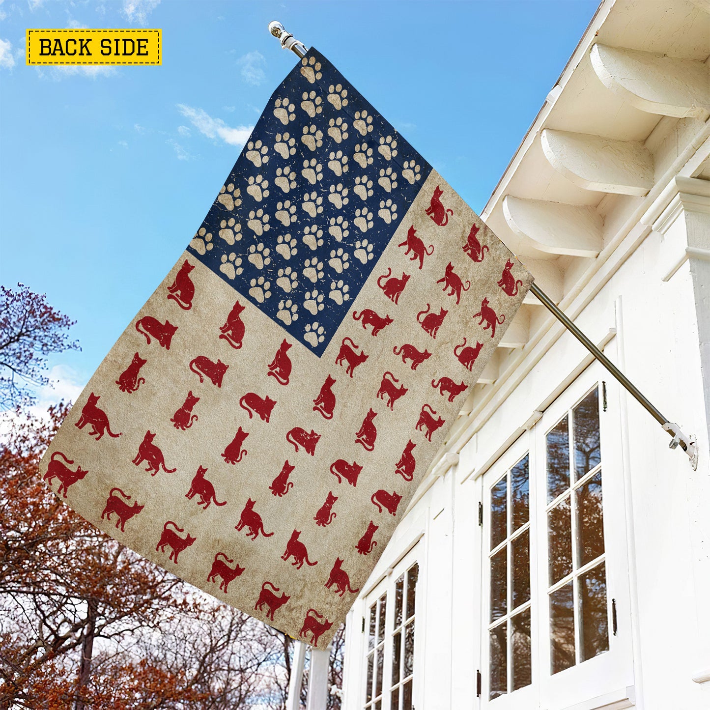 July 4th Cat American Garden Flag House Flag, Independence Day Patriotic Cat USA Yard Flag Gift For Cat Lovers