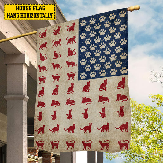 July 4th Cat American Garden Flag House Flag, Independence Day Patriotic Cat USA Yard Flag Gift For Cat Lovers