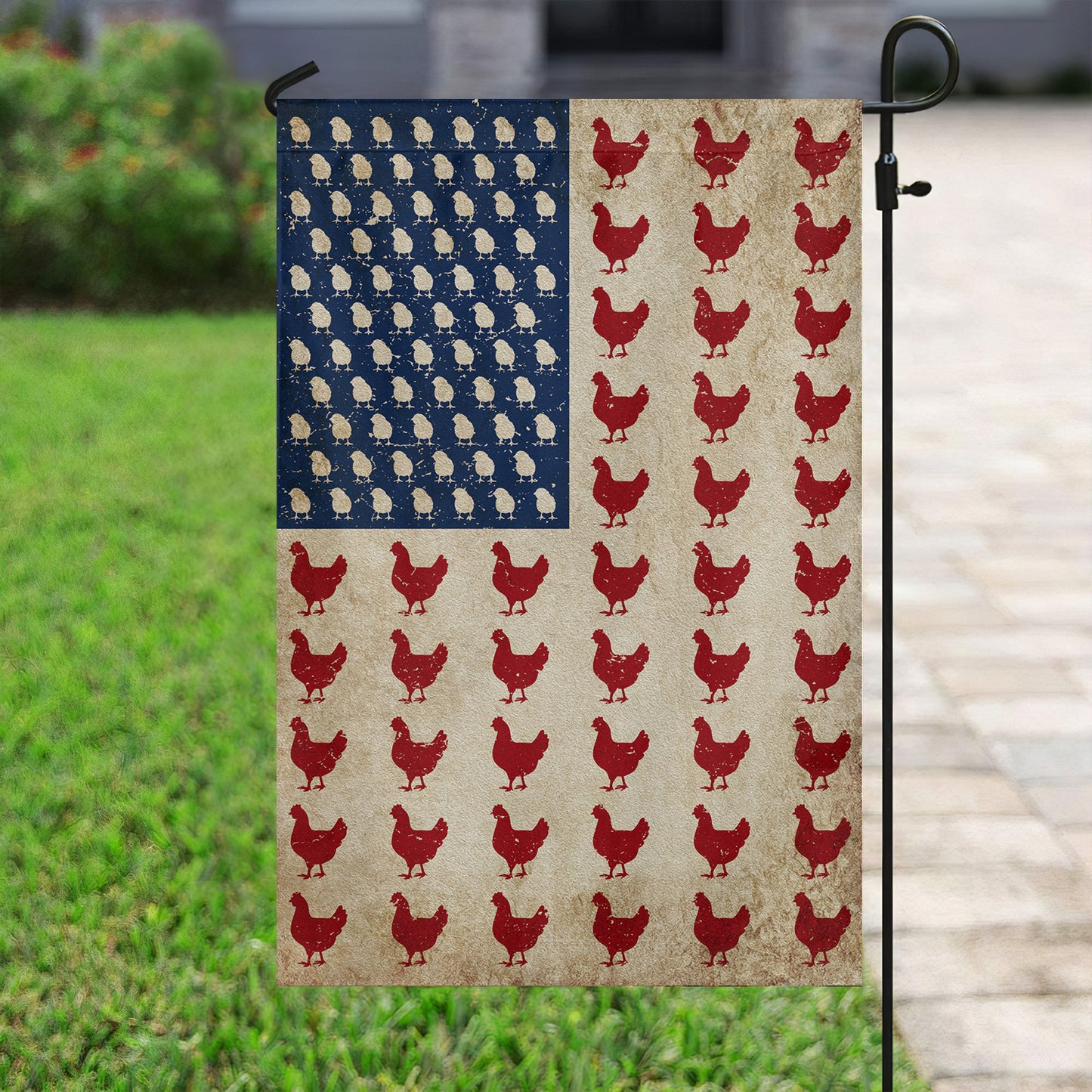 July 4th Chicken Garden Flag House Flag, Chicken Arrange USA Flag, Independence Day Yard Flag Gift For Chicken Lovers, Farmers Flag